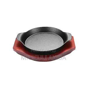 Non Sticky Cast Iron Frying Sizzling Plate WTH Wooden Base