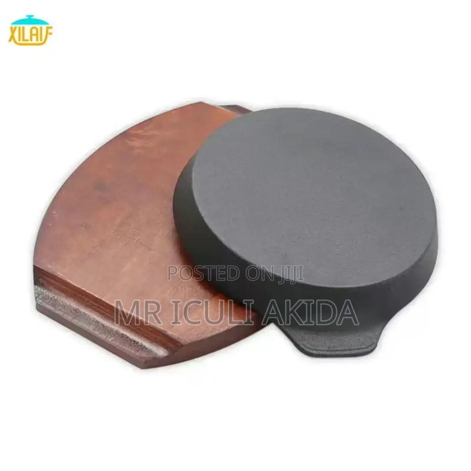 Non Sticky Cast Iron Frying Sizzling Plate WTH Wooden Base