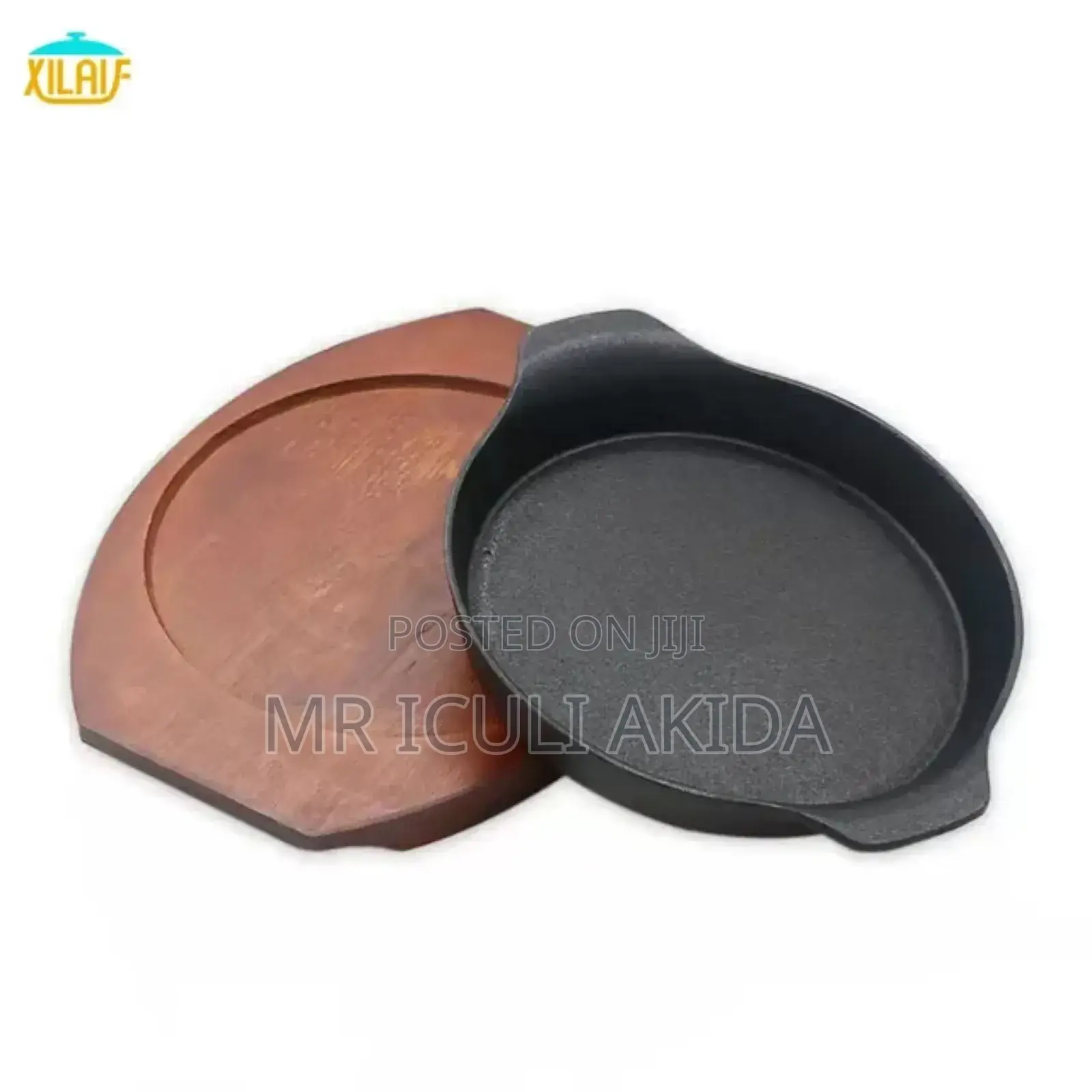 Non Sticky Cast Iron Frying Sizzling Plate WTH Wooden Base