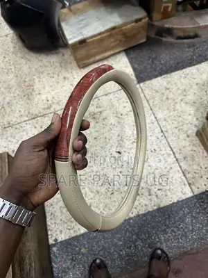 Cream Leather Woody Design Steering Wheel Covers