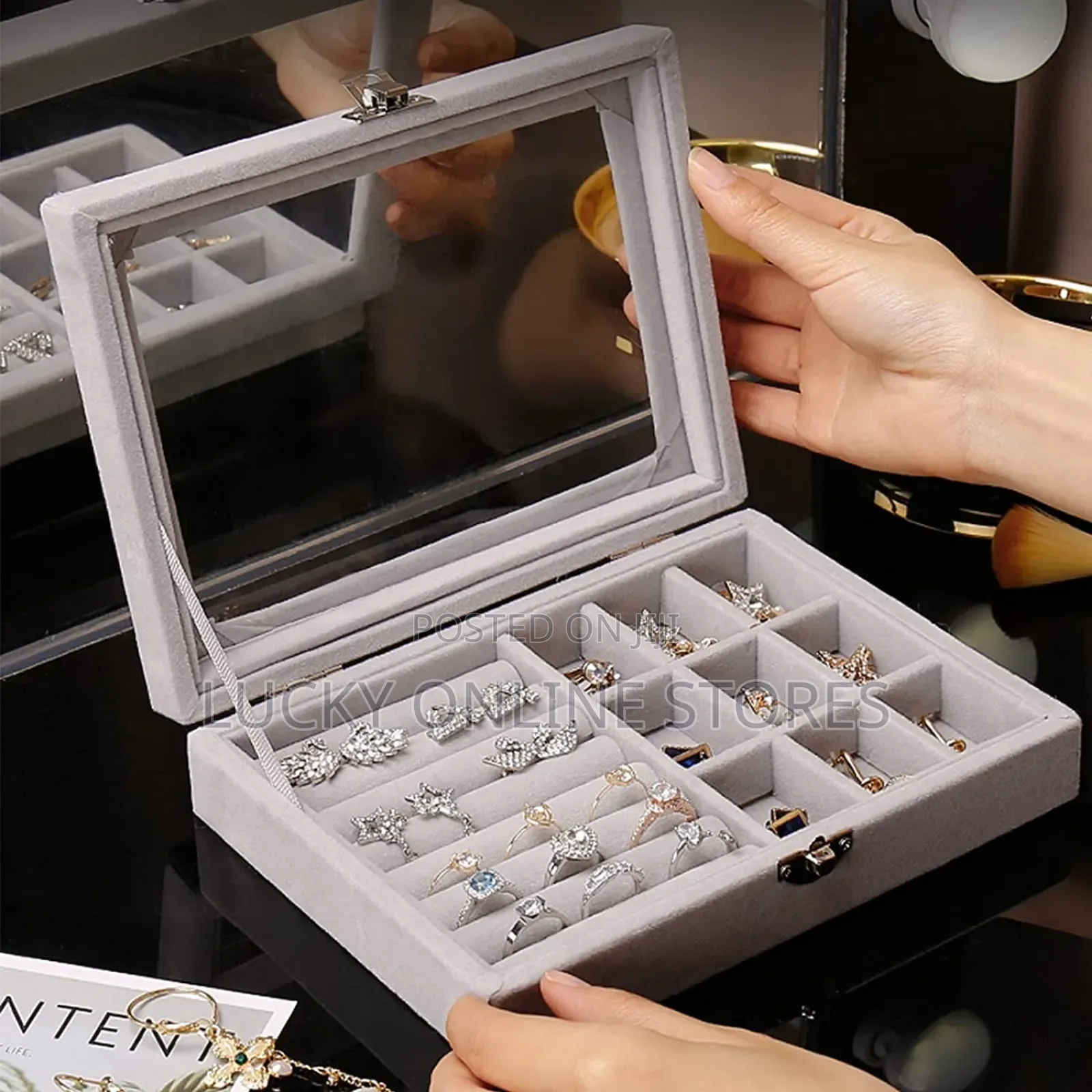 Velvet Clear Lid Jewelry Organizer