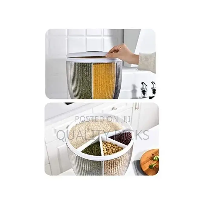 4 Grid Rotating Cereal Food Rice Bucket Storage Dispenser