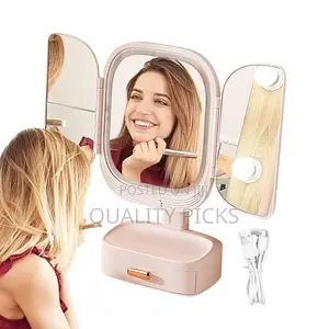 Foldable Vanity Mirror, 3 Color Lighting Makeup Mirror