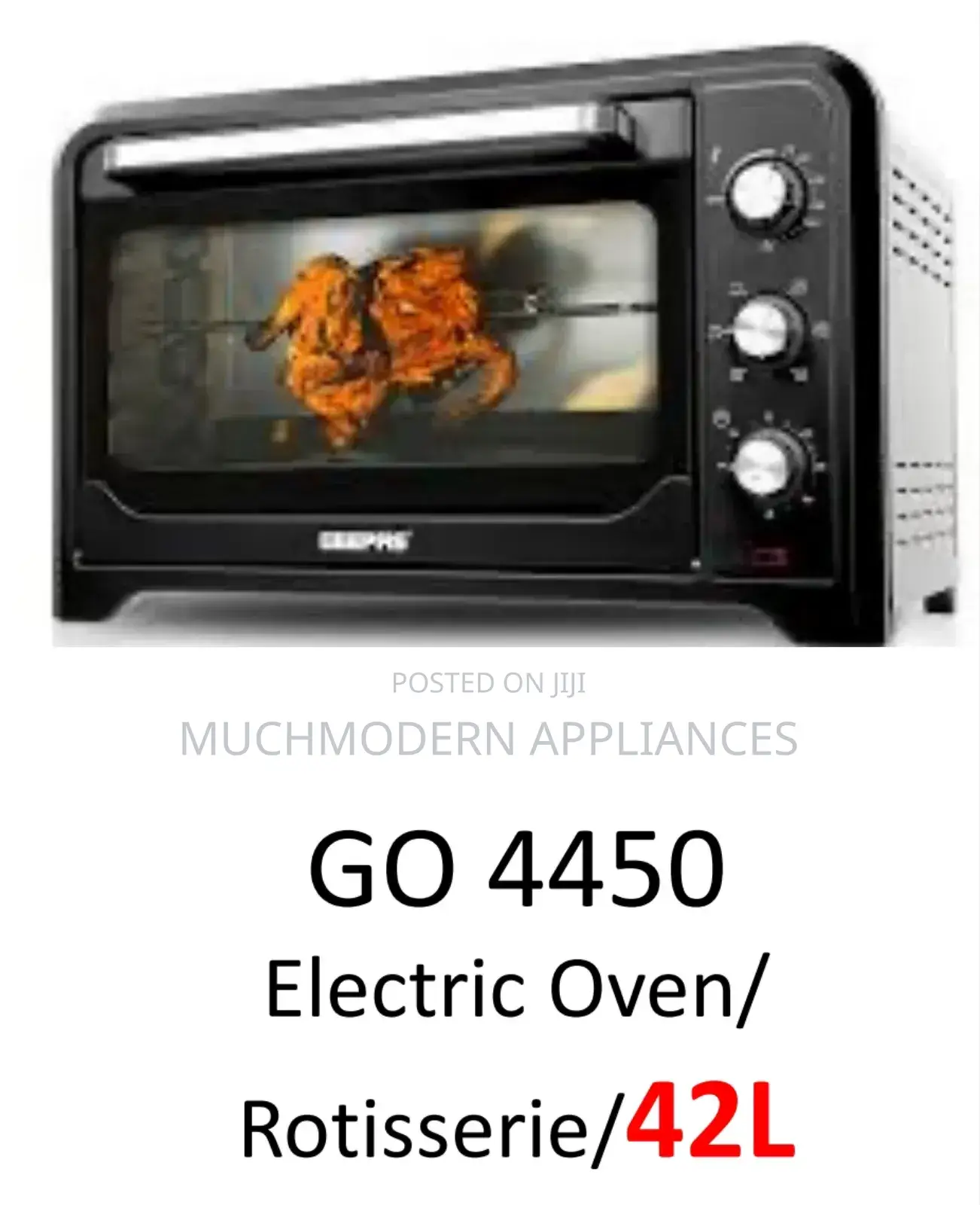 Geepas GO 4450
Electric Oven/ 
Rotisserie/42l