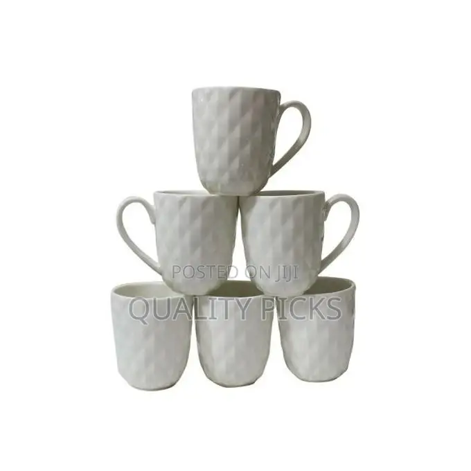 6 Pieces of Tea Coffee Cups Mugs on Wooden Stand - White
