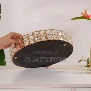Decorative Crystal Mirror Tray Gold Round Mirrorred Plate