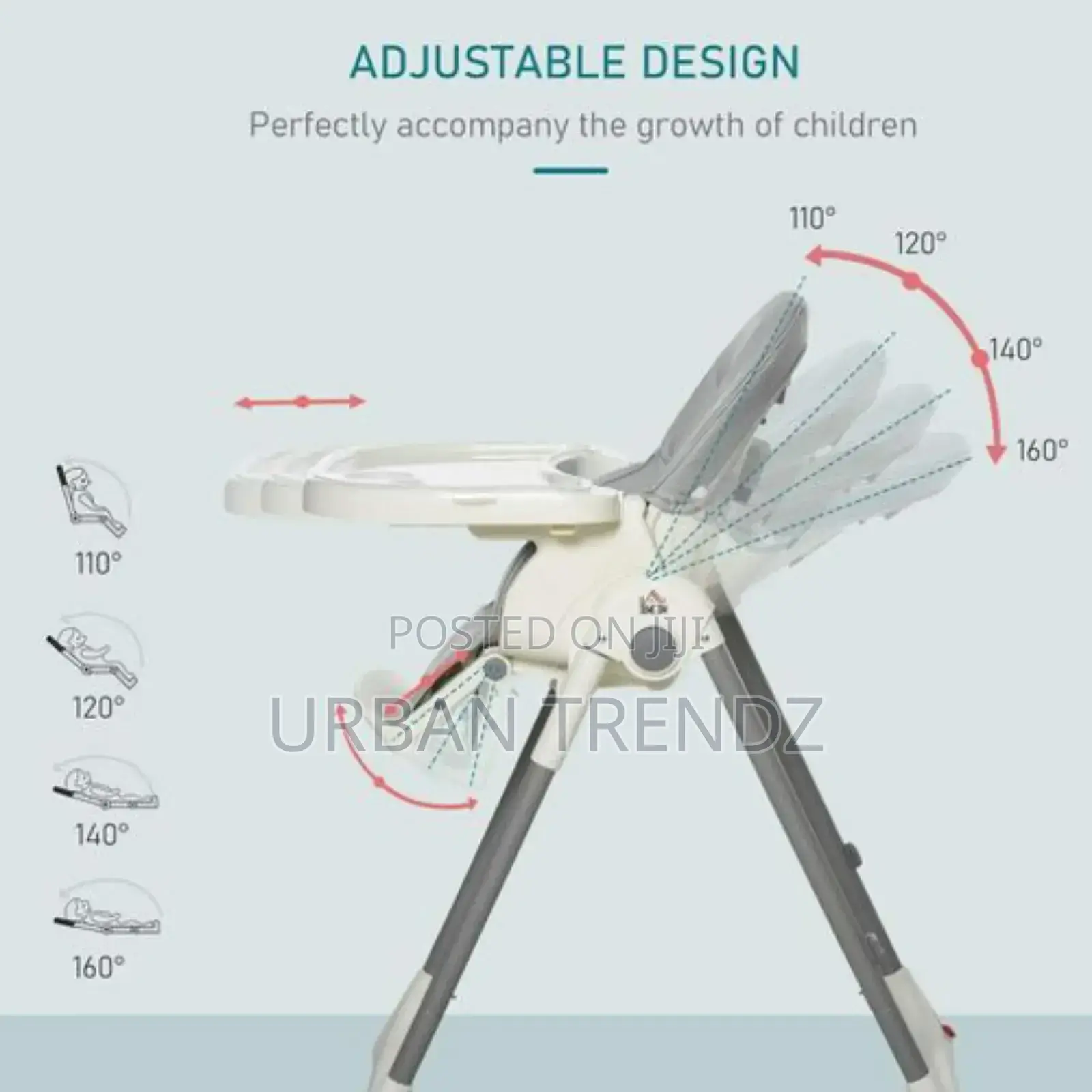 Foldable Baby High Chair Convertible Feeding Chair Height