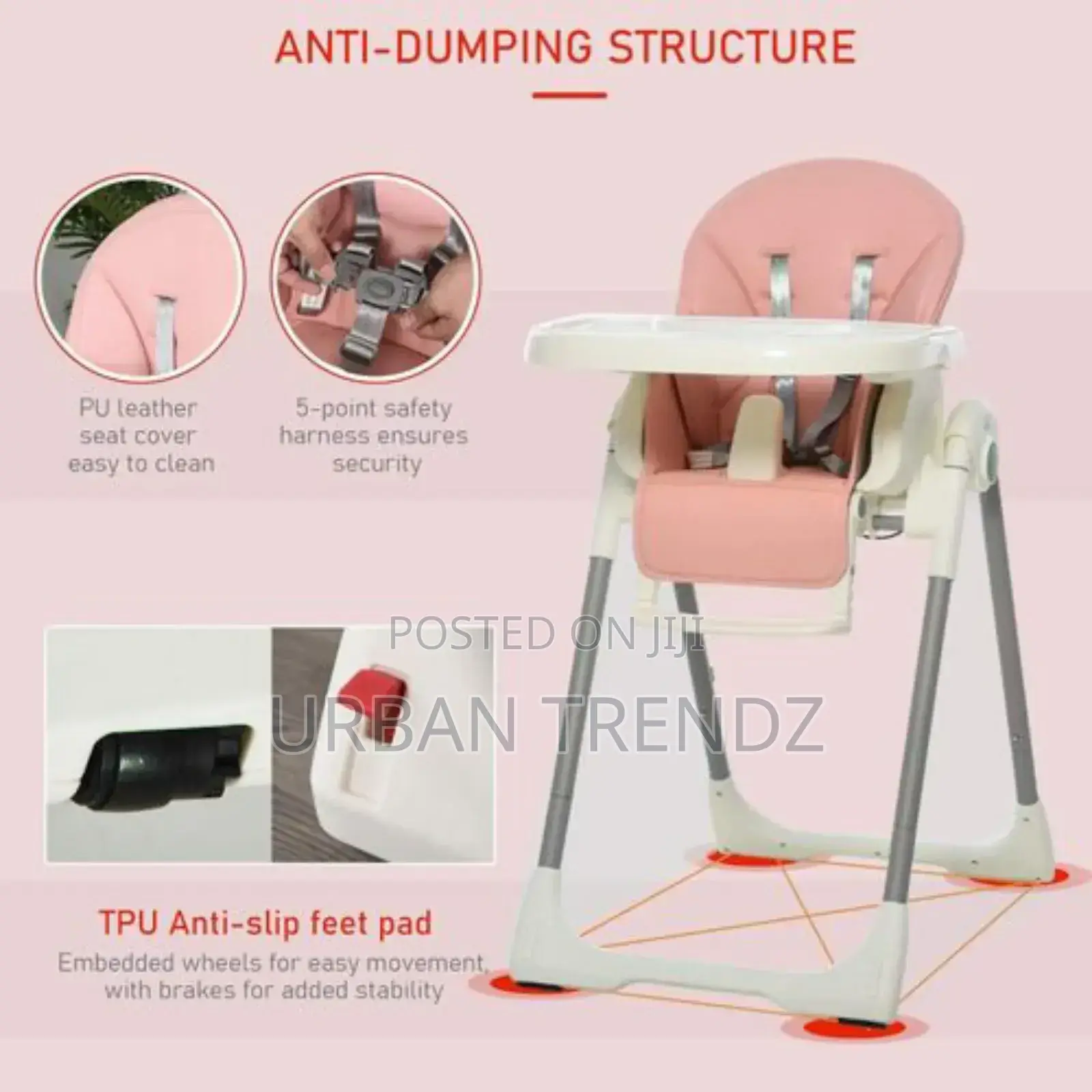 Foldable Baby High Chair Convertible Feeding Chair Height