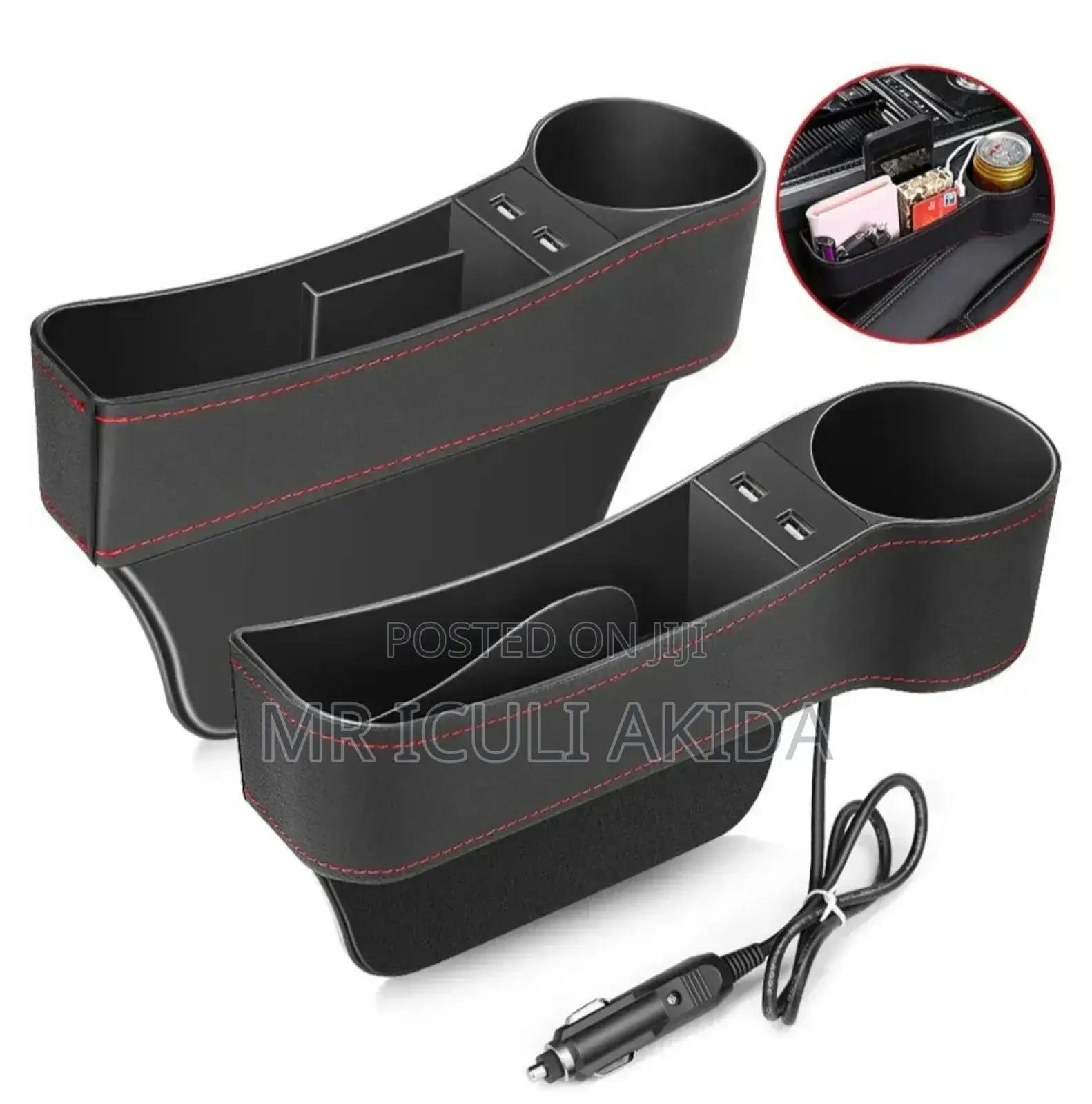 Seat Storage Box With 2 USB Ports Cup Holder (Pack of 2)