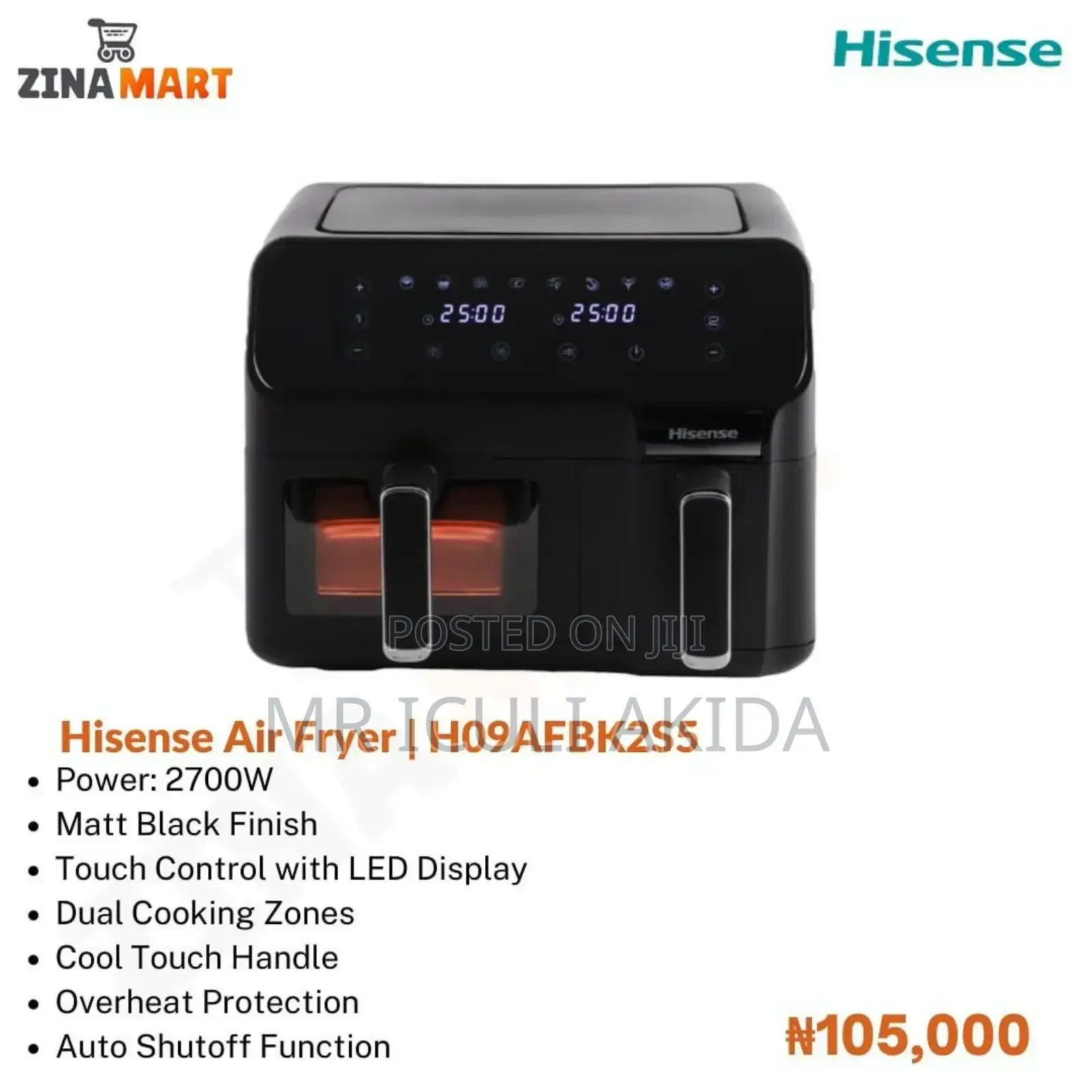 Hisense 8.8ltrs Dual Digital Basket Air Fryer