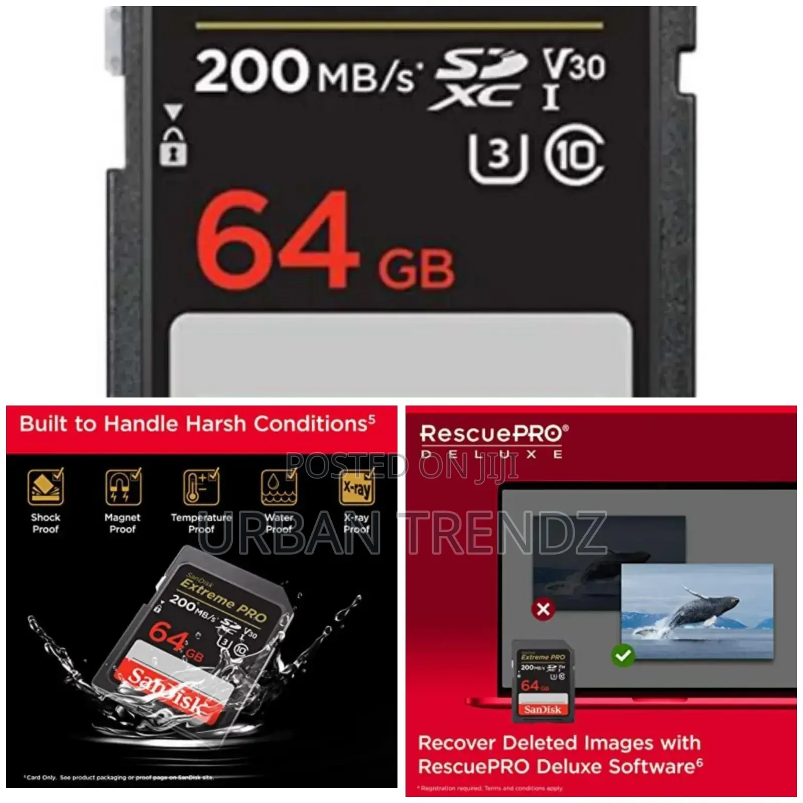 Sandisk 64GB Extreme PRO SDXC UHS-I Memory Card - C10,U3,V30
