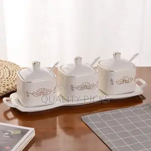 3 PCS Ceramics Condiment Jar, 10OZ Sugar Bowl Spice Pots