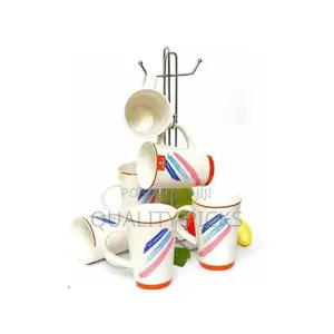 6 Pieces of Lined Tea Cups Printed Coffee Mugs Tumblers