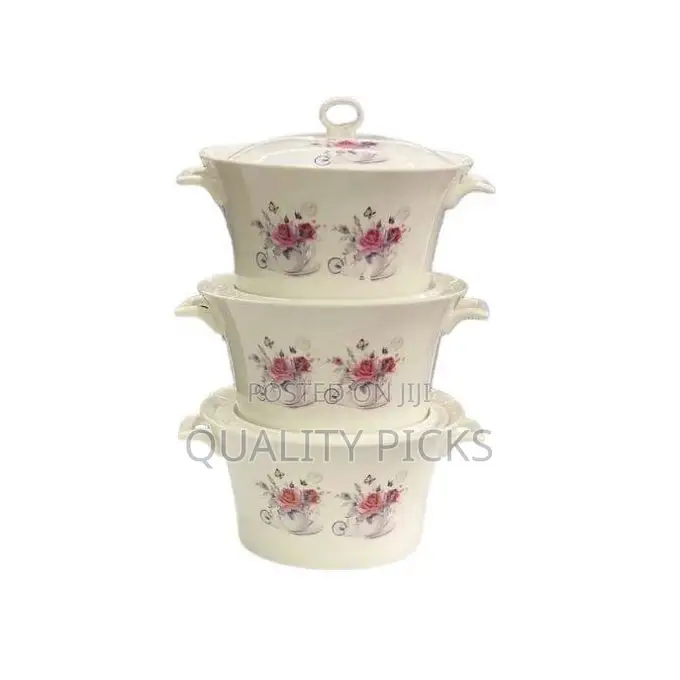 3 Piece Pink Flowered Soup Food Serving Dishes Bowls
