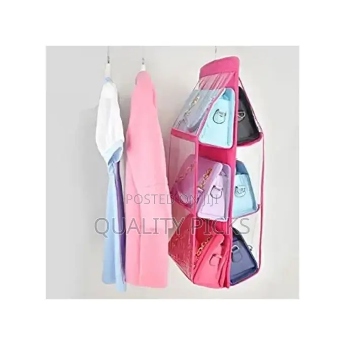 6 Pockets Hanging Handbag Purse Organizer Wardrobe,Pink