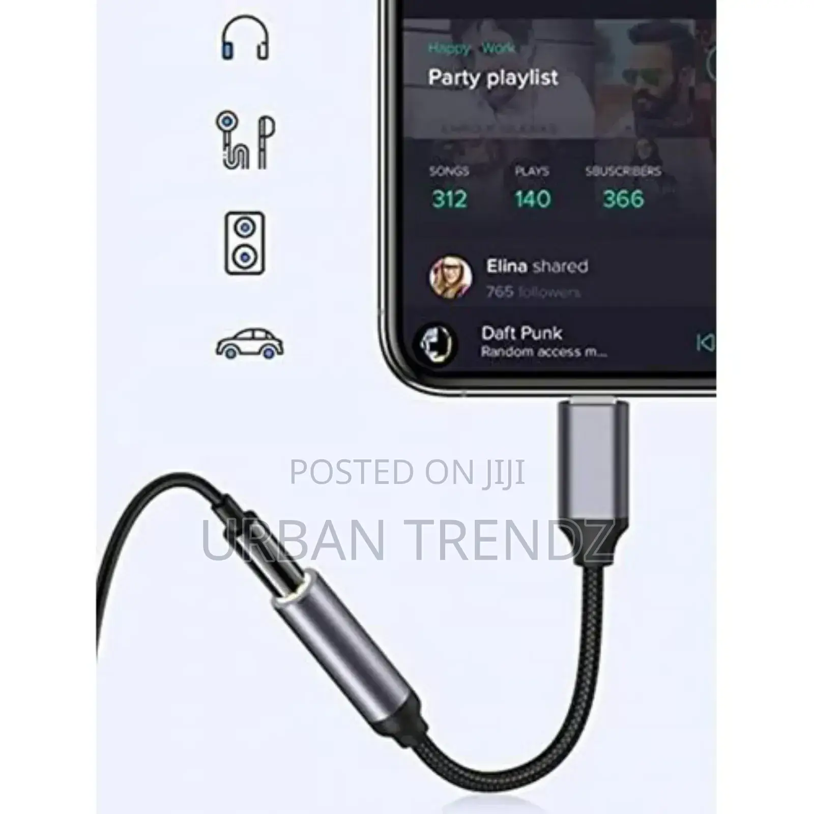 Yesido Audio Cable Lightning USB-C to 3.5MM Headphoneadapter