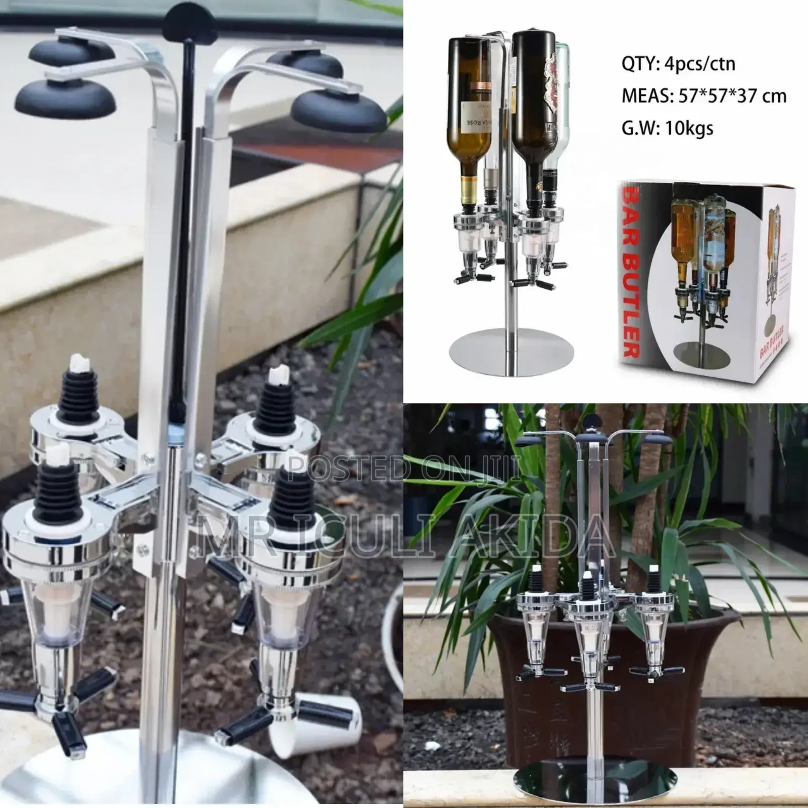 4bottle Bar Butler/Holder for Liquor/Spirits/Wine Dispenser