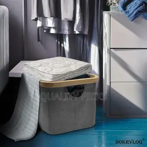 Collapsible Laundry Washing Baskets Grey Bamboo Cloth