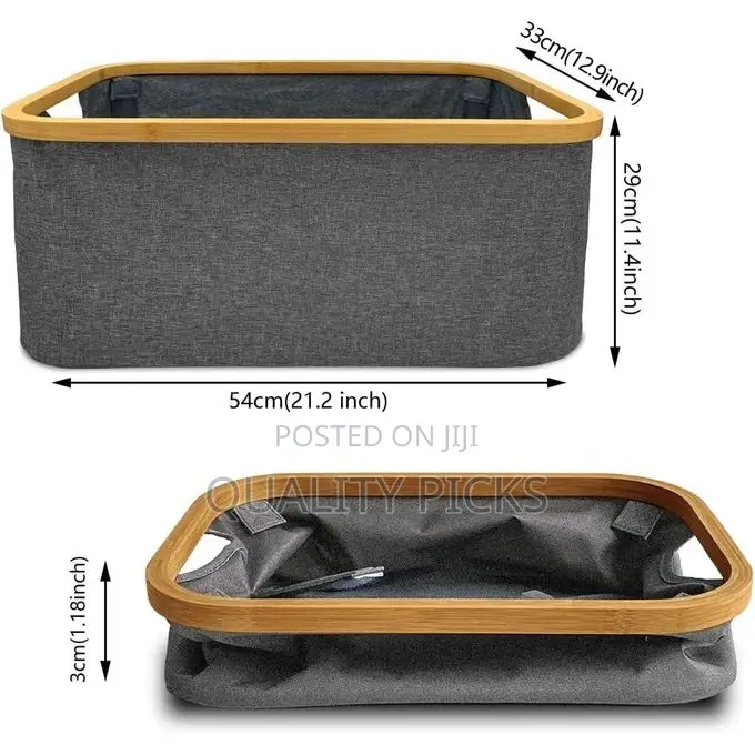 Collapsible Laundry Washing Baskets Grey Bamboo Cloth