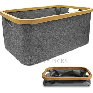 Collapsible Laundry Washing Baskets Grey Bamboo Cloth