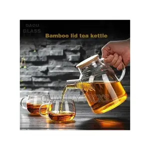1800ml Glass Teapot Kettle With Whistle Infuser Bamboo Lid