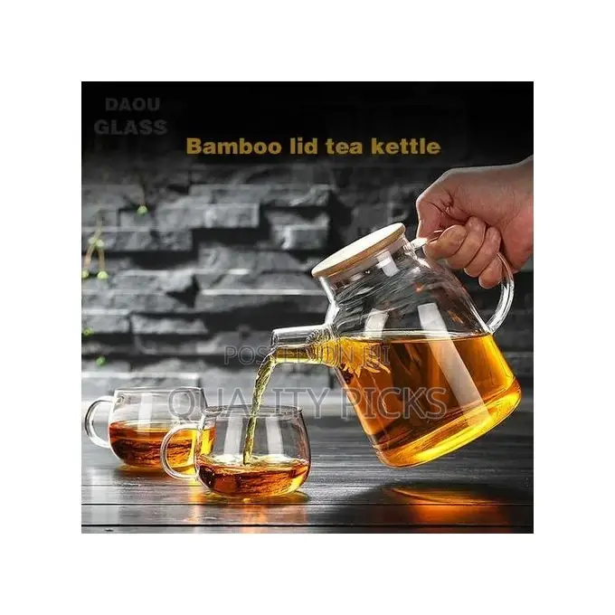 1800ml Glass Teapot Kettle With Whistle Infuser Bamboo Lid