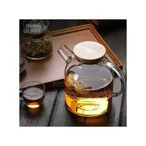 1800ml Glass Teapot Kettle With Whistle Infuser Bamboo Lid