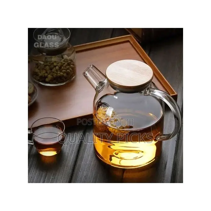 1800ml Glass Teapot Kettle With Whistle Infuser Bamboo Lid