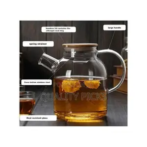1800ml Glass Teapot Kettle With Whistle Infuser Bamboo Lid