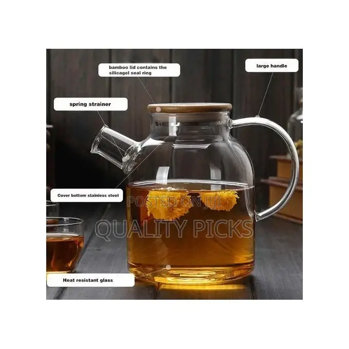 1800ml Glass Teapot Kettle With Whistle Infuser Bamboo Lid