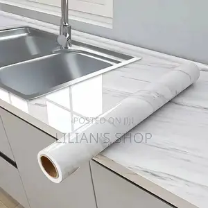 5metres by 60cm Marble Waterproof Wallpaper -White