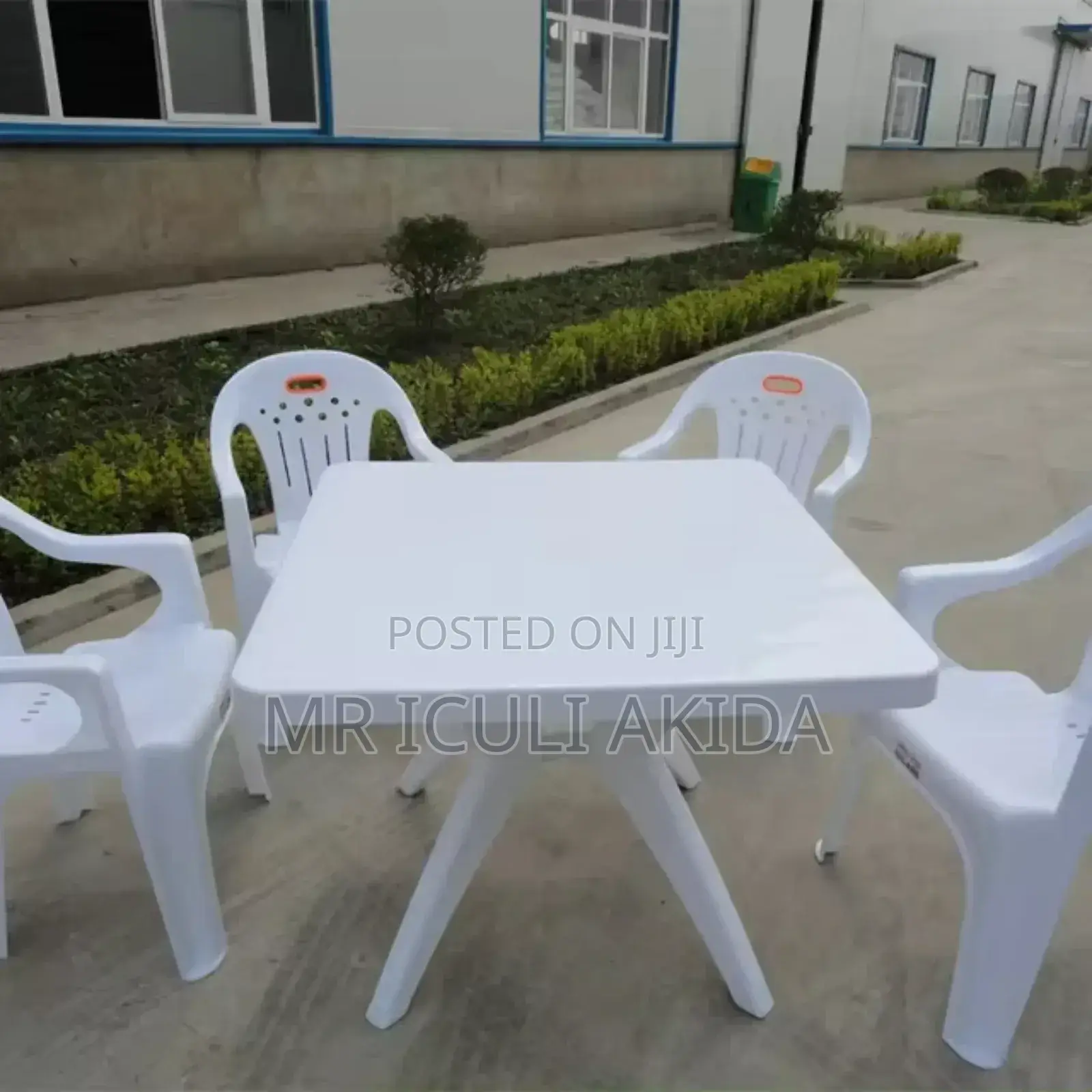 Plastic Square Table WTH Cross Legs and 4chairs WTH Arms