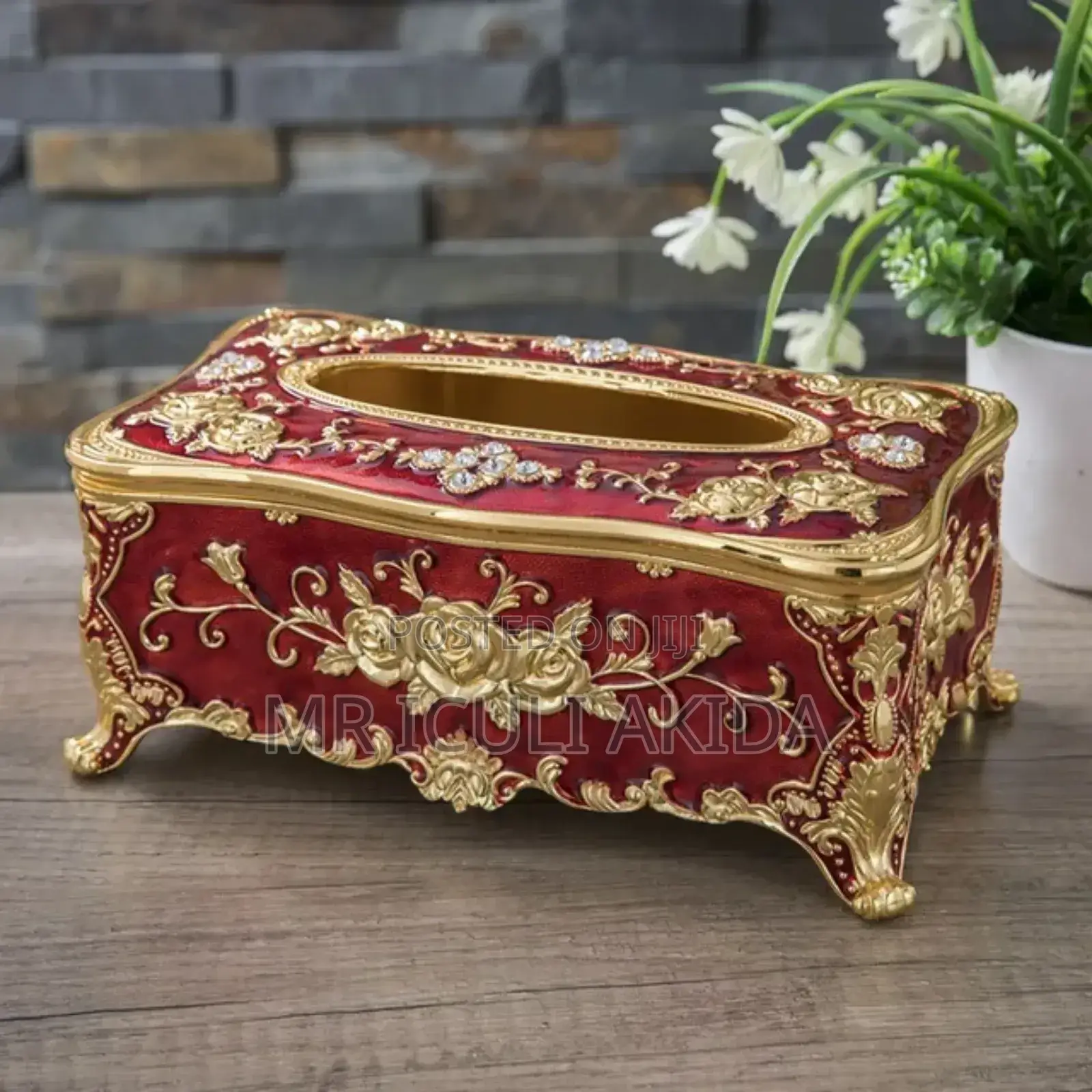 Classic Flower Metal Crystal Home/Hotel Tissue Holder Box