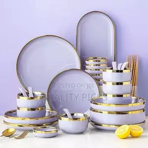 32pcs Microwave Ceramic Pates Bowls Spoons Dinnerware
