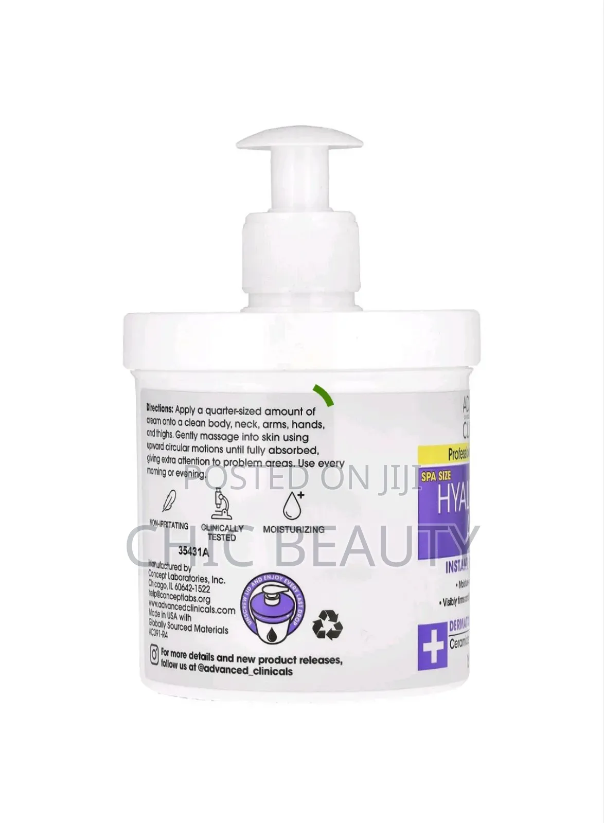 Advanced Clinicals Cream Hyaluronic Acid,Instant Skin Hydrator 454g
