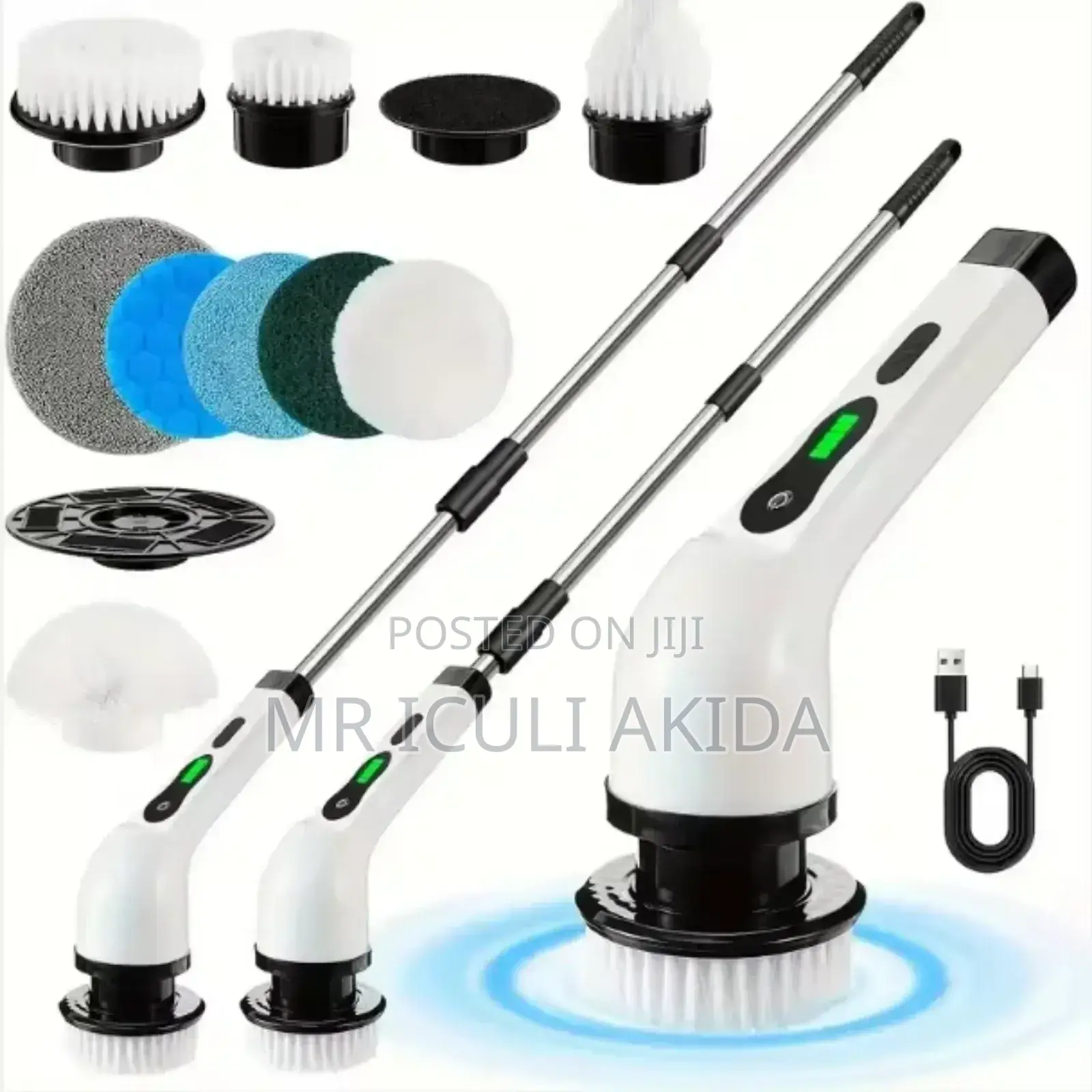 7in1 Cordless Spin Scrubber WTH Adjusted Handle,8brush Heads