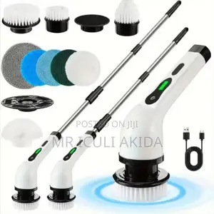 7in1 Cordless Spin Scrubber WTH Adjusted Handle,8brush Heads