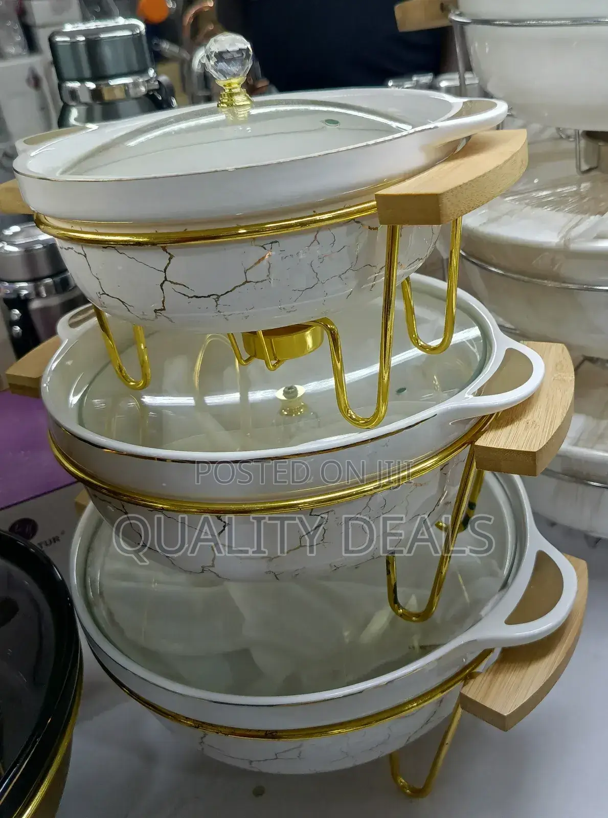 3pcs Casserole Serving Pot Set With Warmer Rack