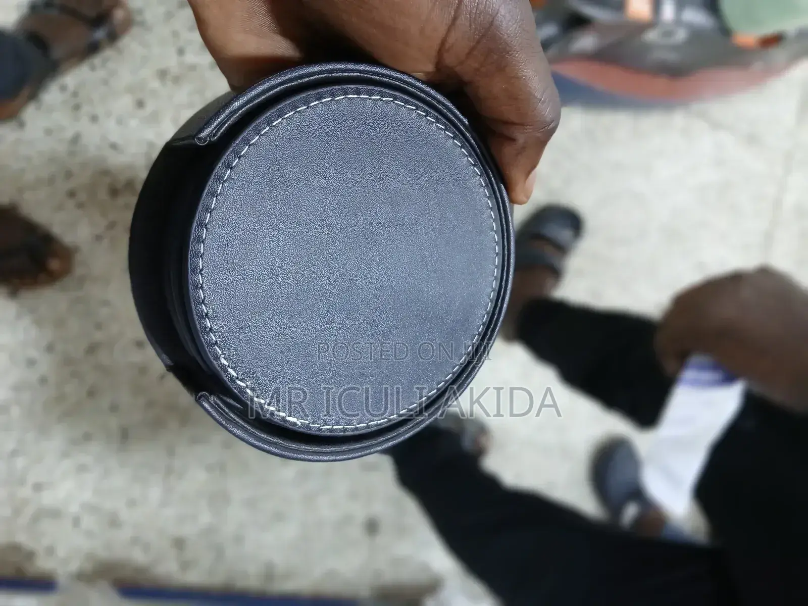 7pcs Round PU Leather Black Cup Coaster Covers/Table Mats