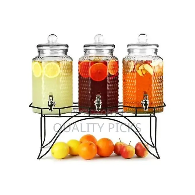 12L Triple Ice Cold Clear Glass Jug Beverage Dispensers