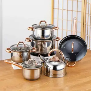 12pc Stainles Steel Casserole Rose Gold Pans WTH Frying Pan