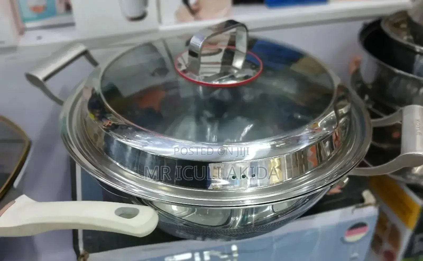 Stainles Steel Double Ear Frying Pan Korai WTH Steaming Lid