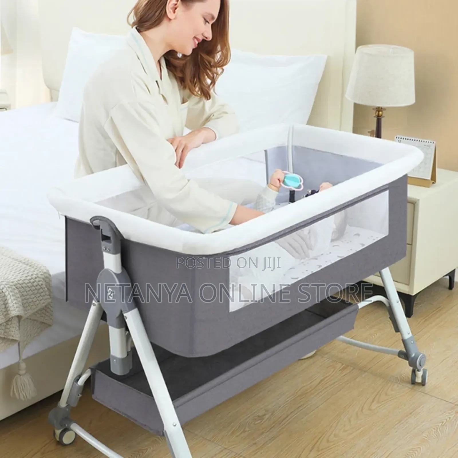 Multifunctional Foldable Baby Crib With Wheels
