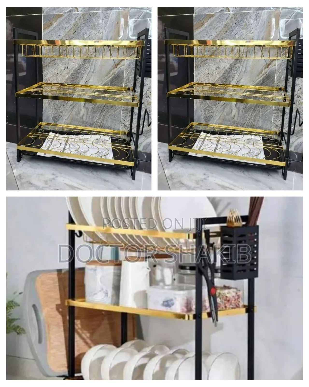 3-Layers Black Gold Kitchen Dish Drying Rack