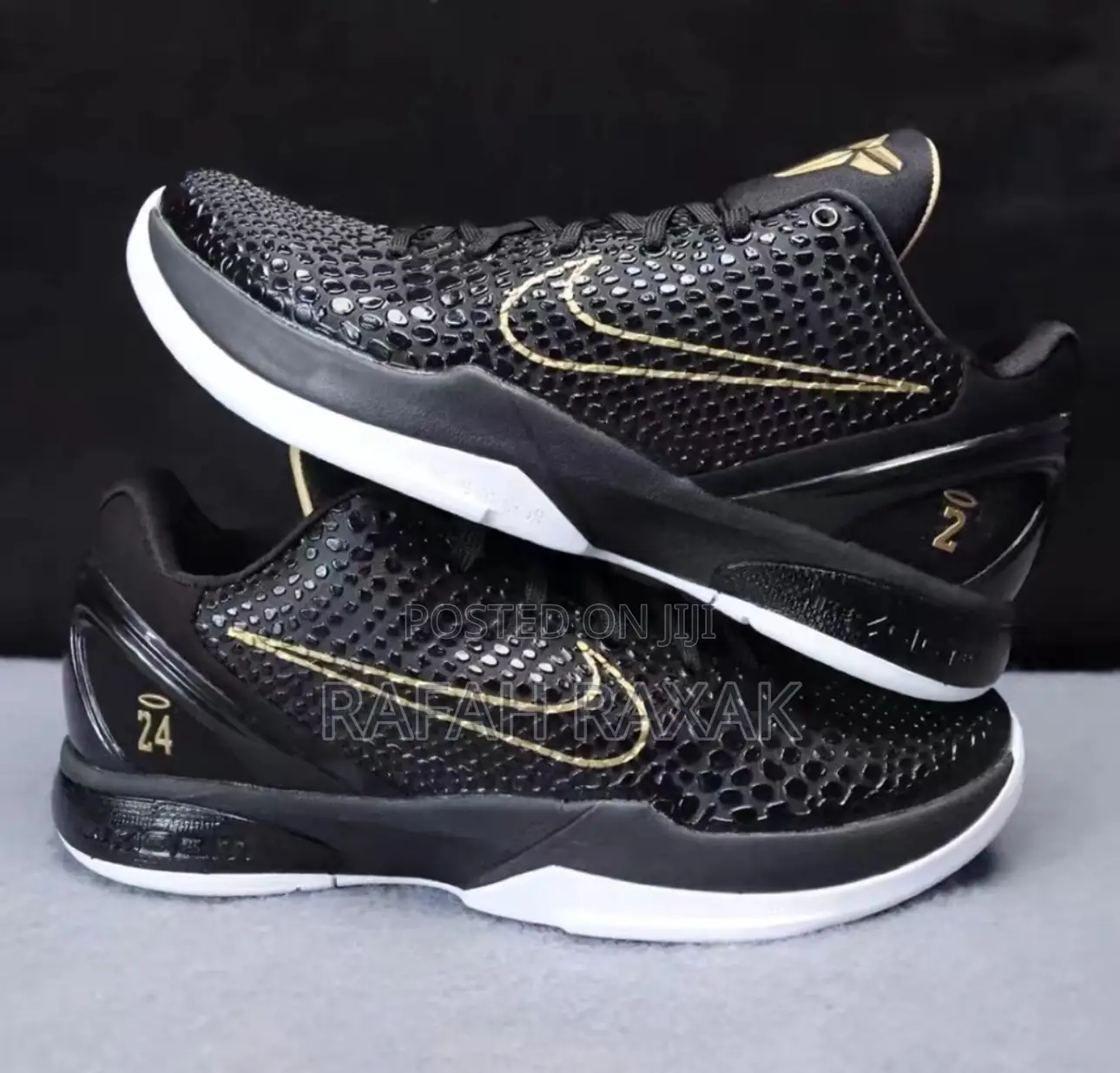 Nike Zoom Kobe 6 Black Metallic Gold Basketball Sneakers