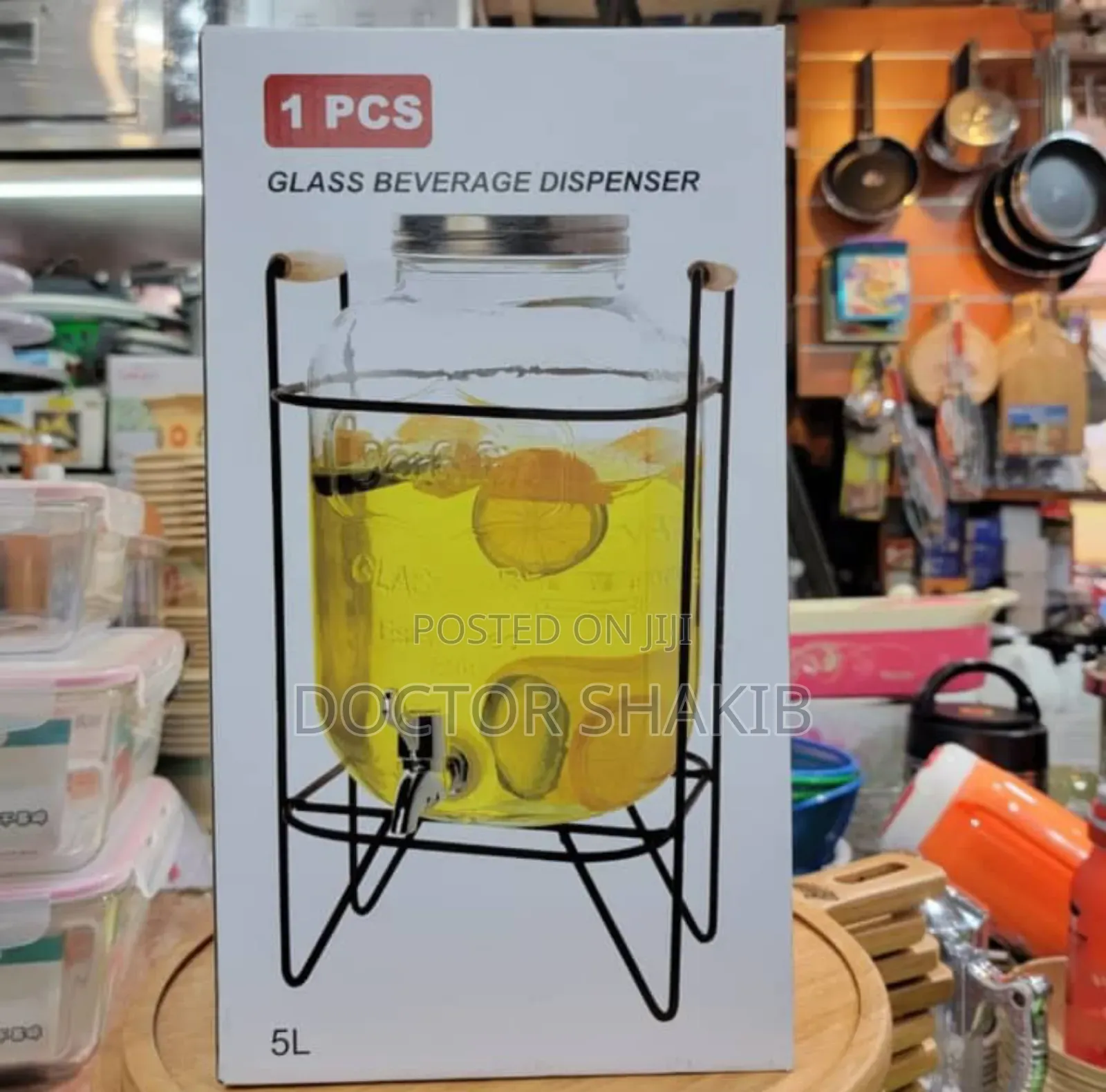 New 1pcs 5L Glass Beverage Dispenser