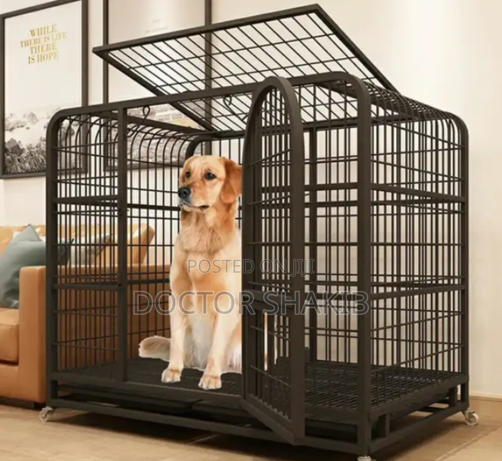 Metallic Dog Cage With Wheels And Toilet Tray