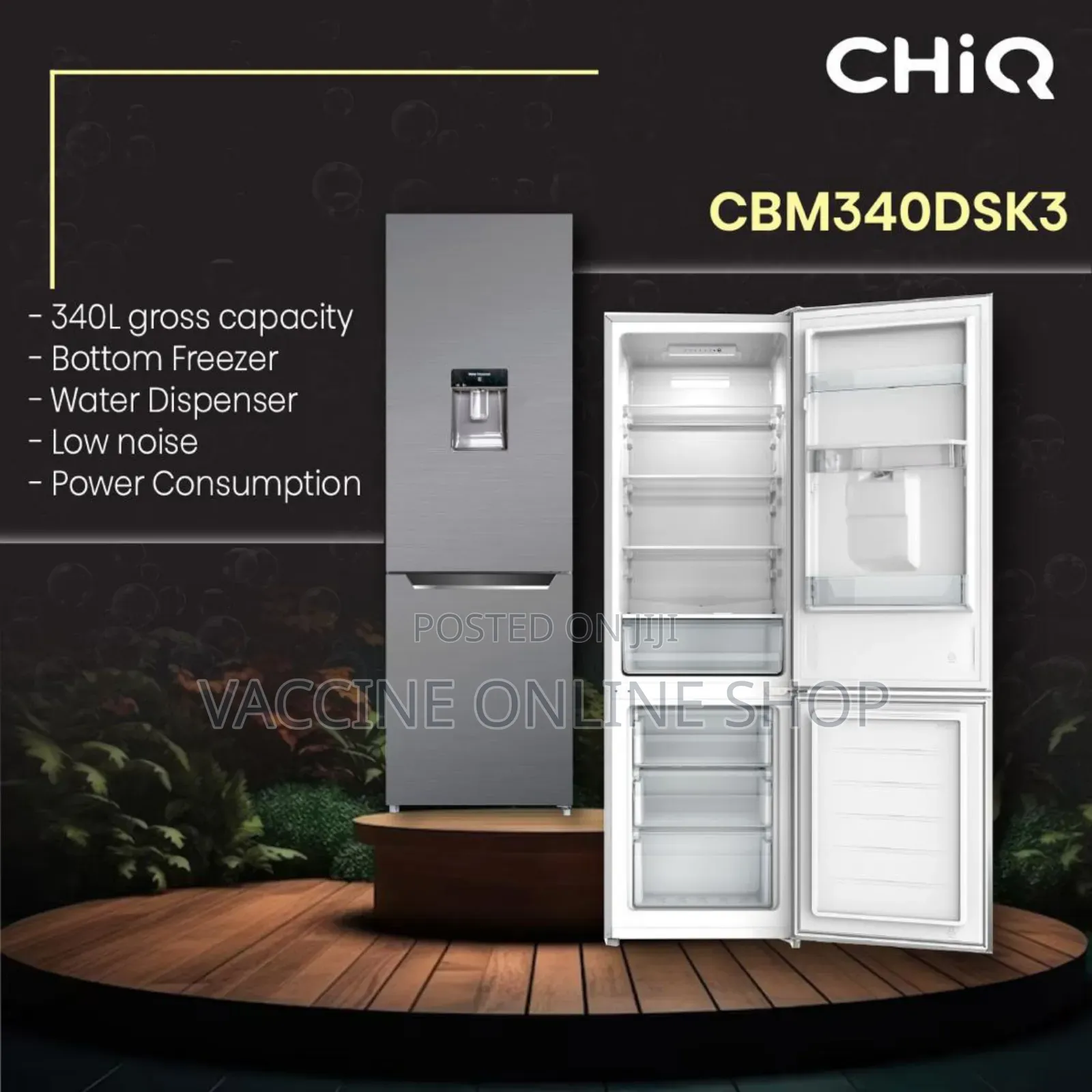CHIQ Double Door Fridge 340L With Water Dispenser (QS2)