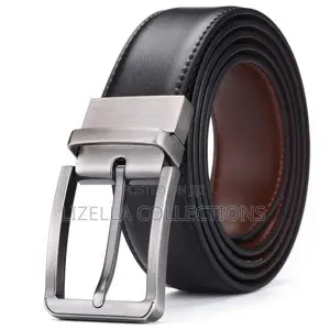 Photo - 2 Sided Men Leather Belts (Rotating Buckle) Black Brown