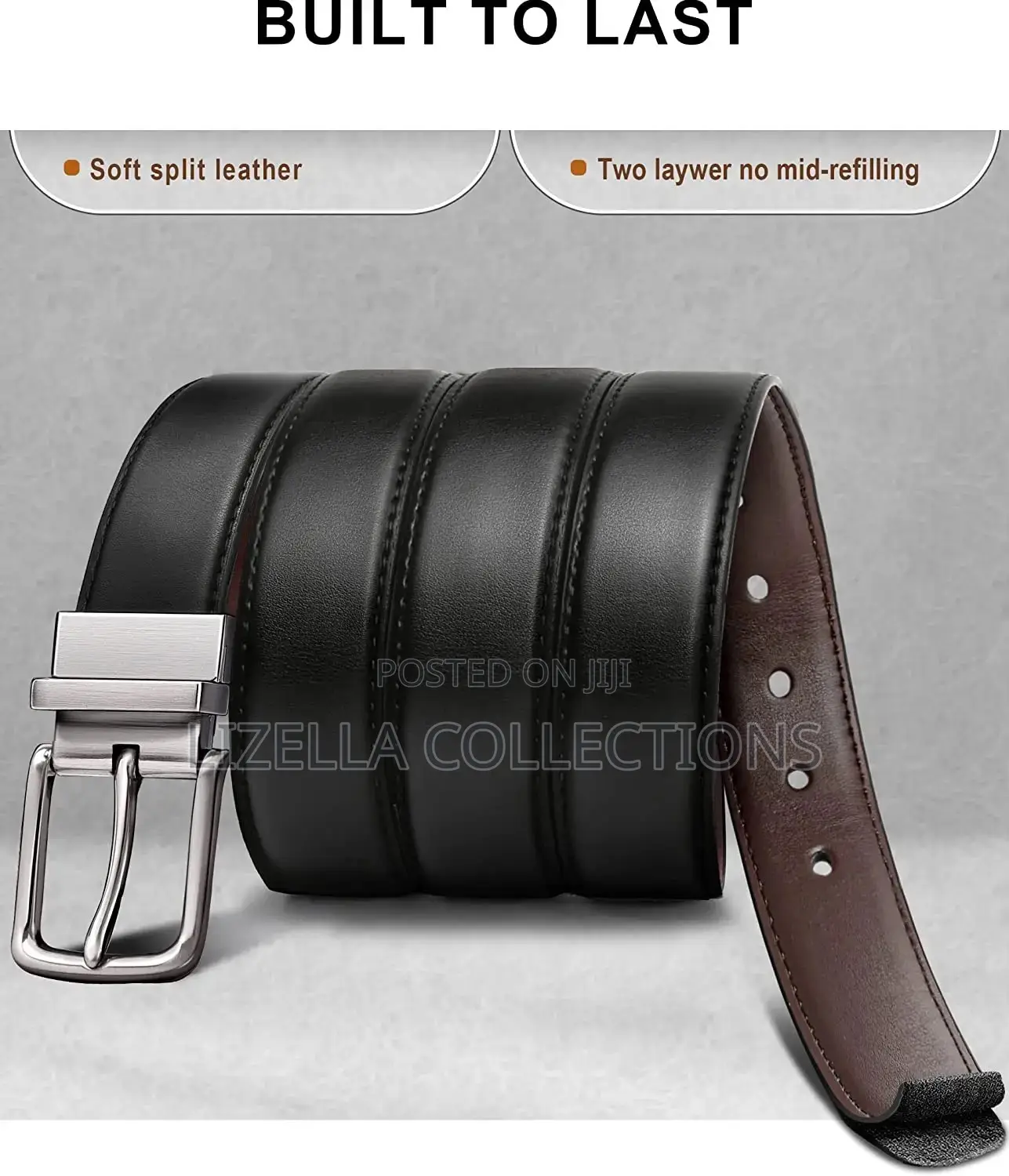 2 Sided Men Leather Belts (Rotating Buckle) Black Brown